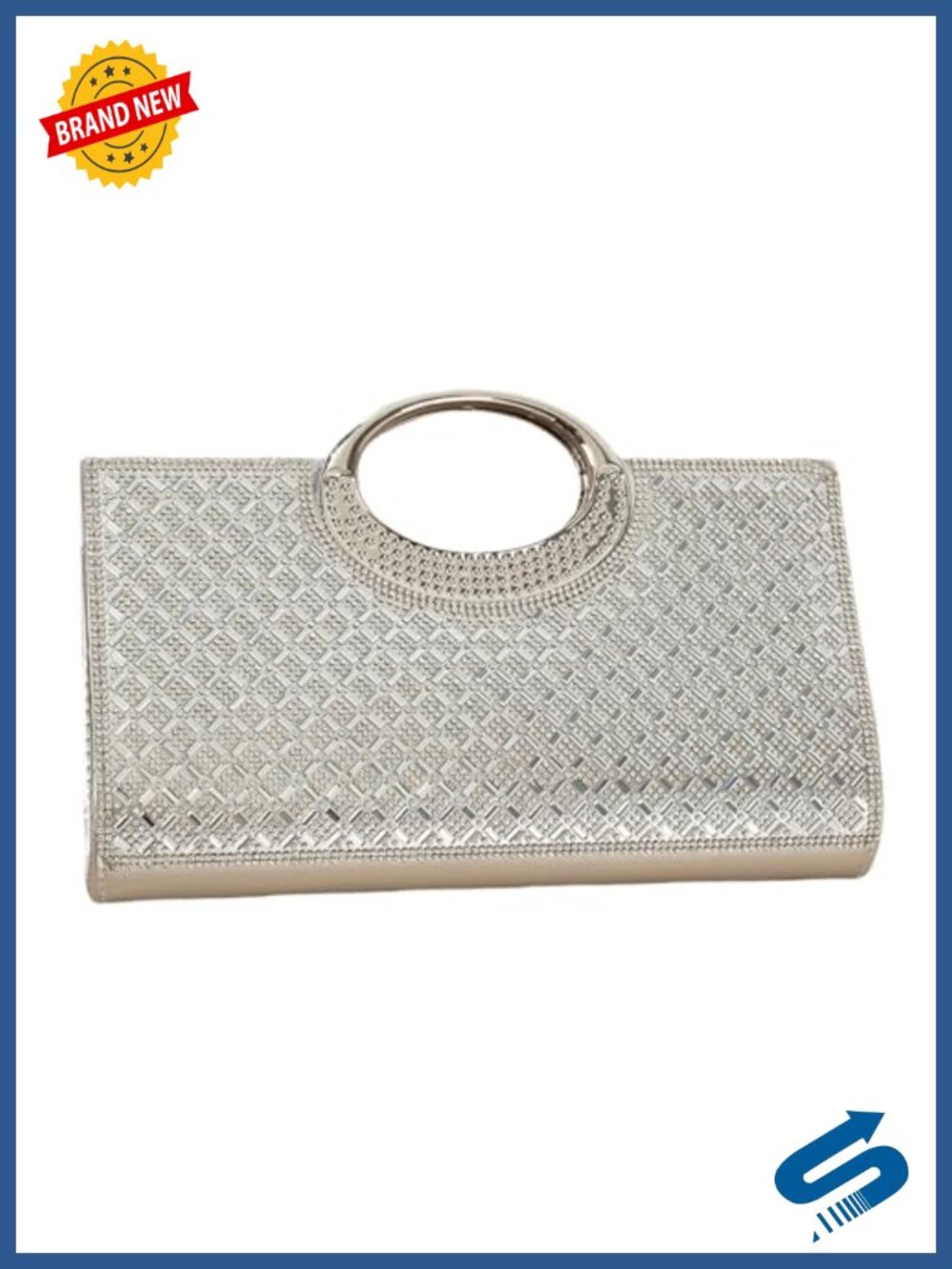 Faux Leather Rhinestone Evening Clutch Glitter Top Handle Wedding Bag